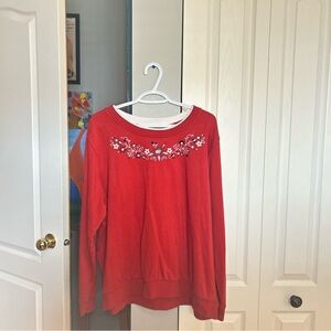 Red Floral Embroidered Women's Sweater